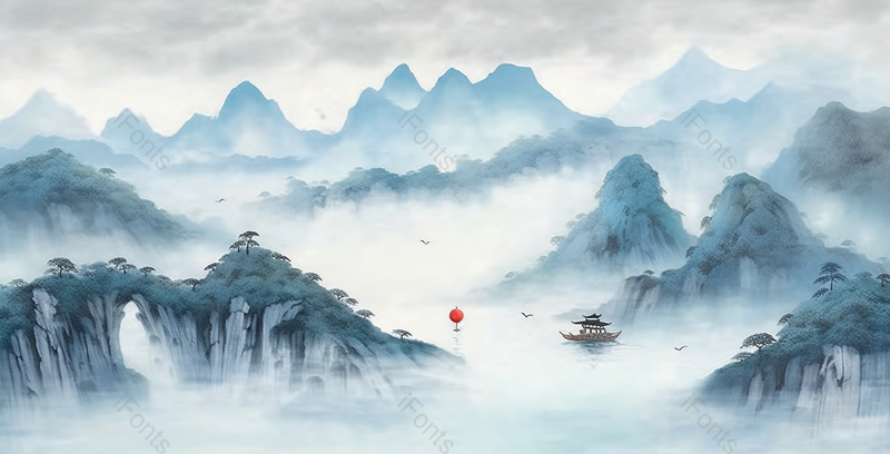 唯美中国风意境山水画手绘插画古典风格,插画/手绘图,插画/手绘图库,插画/手绘图下载,插画/手绘